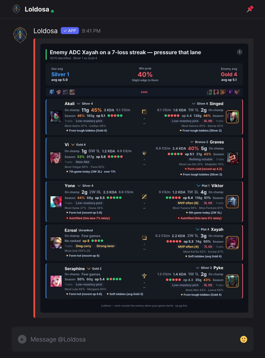 Queue pops — a 10-player scout brief arrives