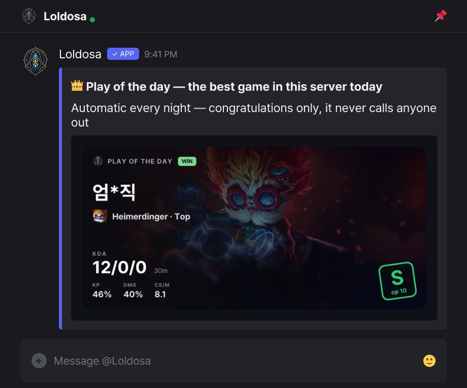 Every night, the server's best game of the day gets celebrated